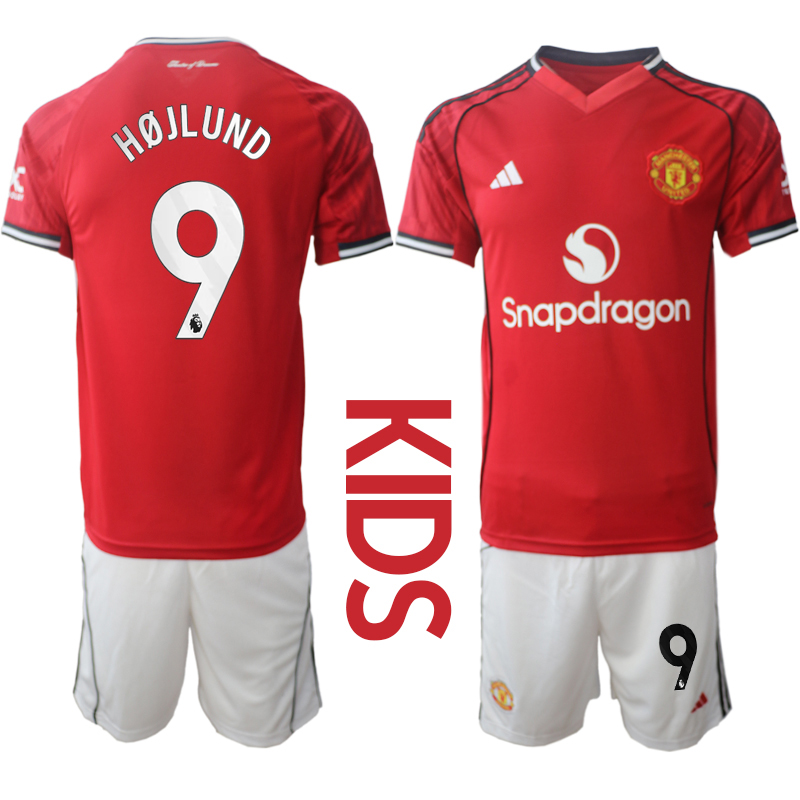 Youth 2025-2026 Club Manchester United home Red #9 Soccer Jersey->youth soccer jersey->Youth Jersey
